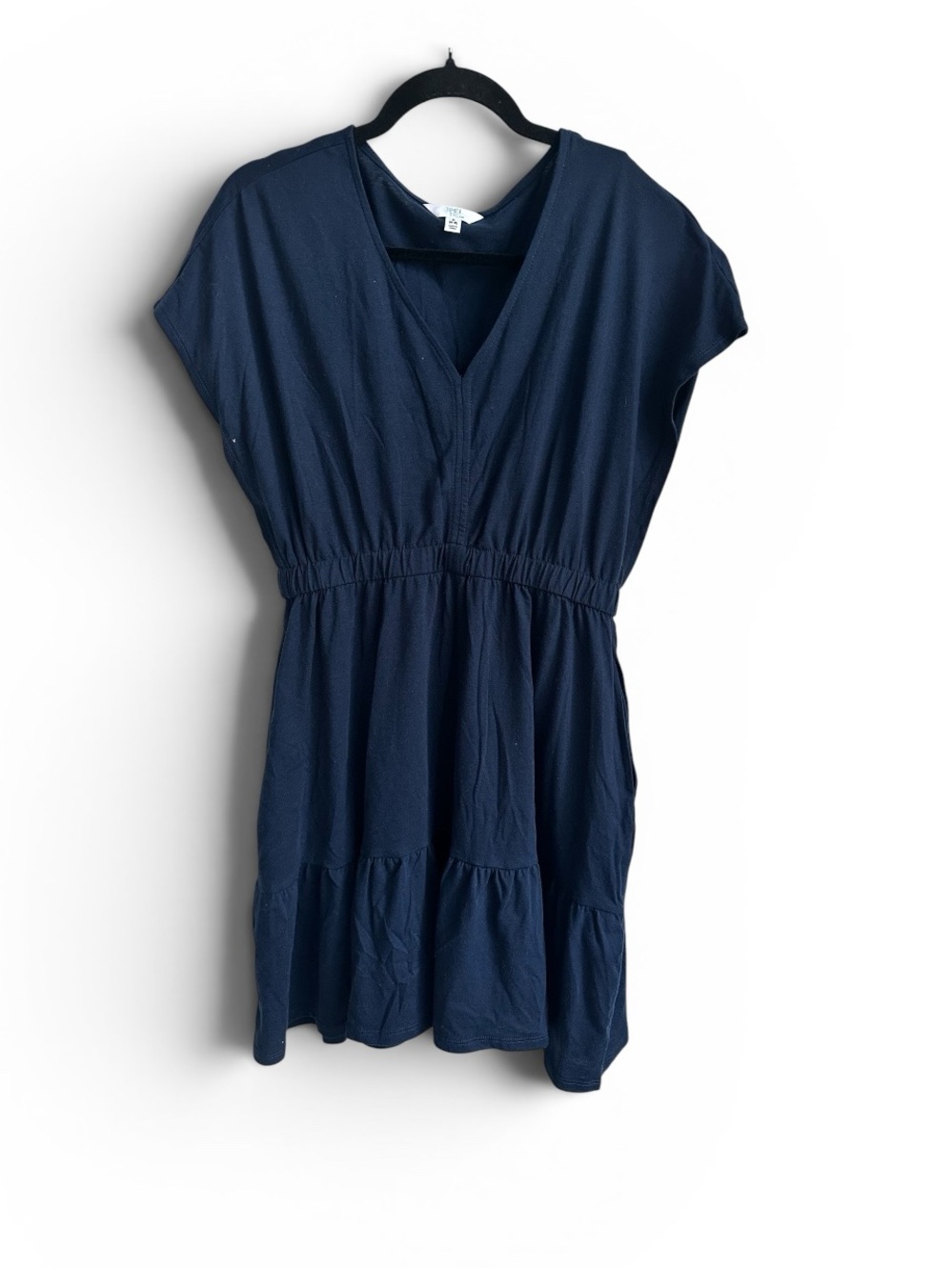 Time and Tru Navy Blue‎ V-Neck Dress Size Small Elastic Waist Casual Mini